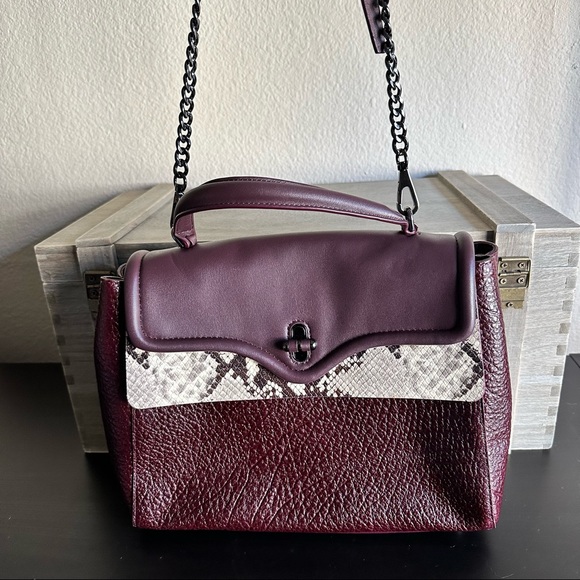 SOLD Rebecca Minkoff Shoulder Bag Snake Print Burgundy - Picture 2 of 12